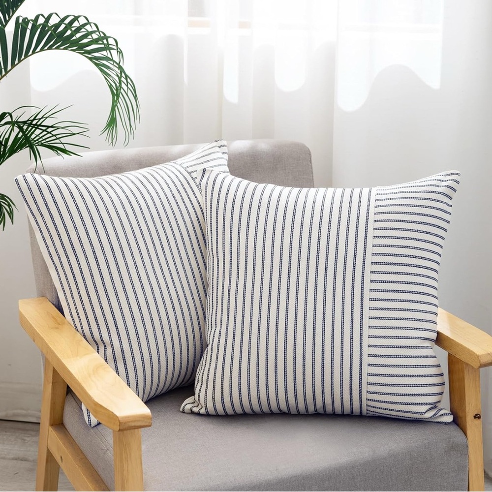 YCOLL Navy & Beige Farmhouse Pillow Cover Set - 18x18